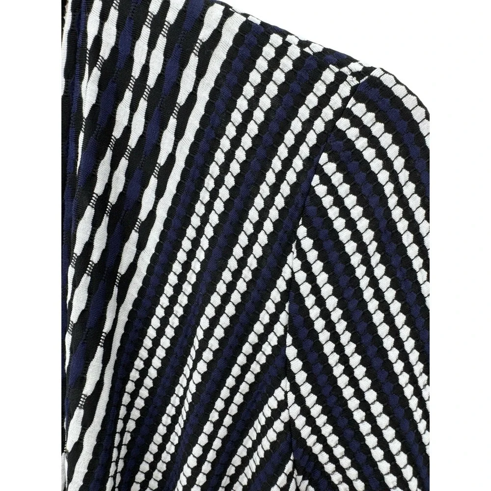 Tory Burch Dress Navy Oxford Stripe Jacquard Wrap Classic Workwear Luxury Size M